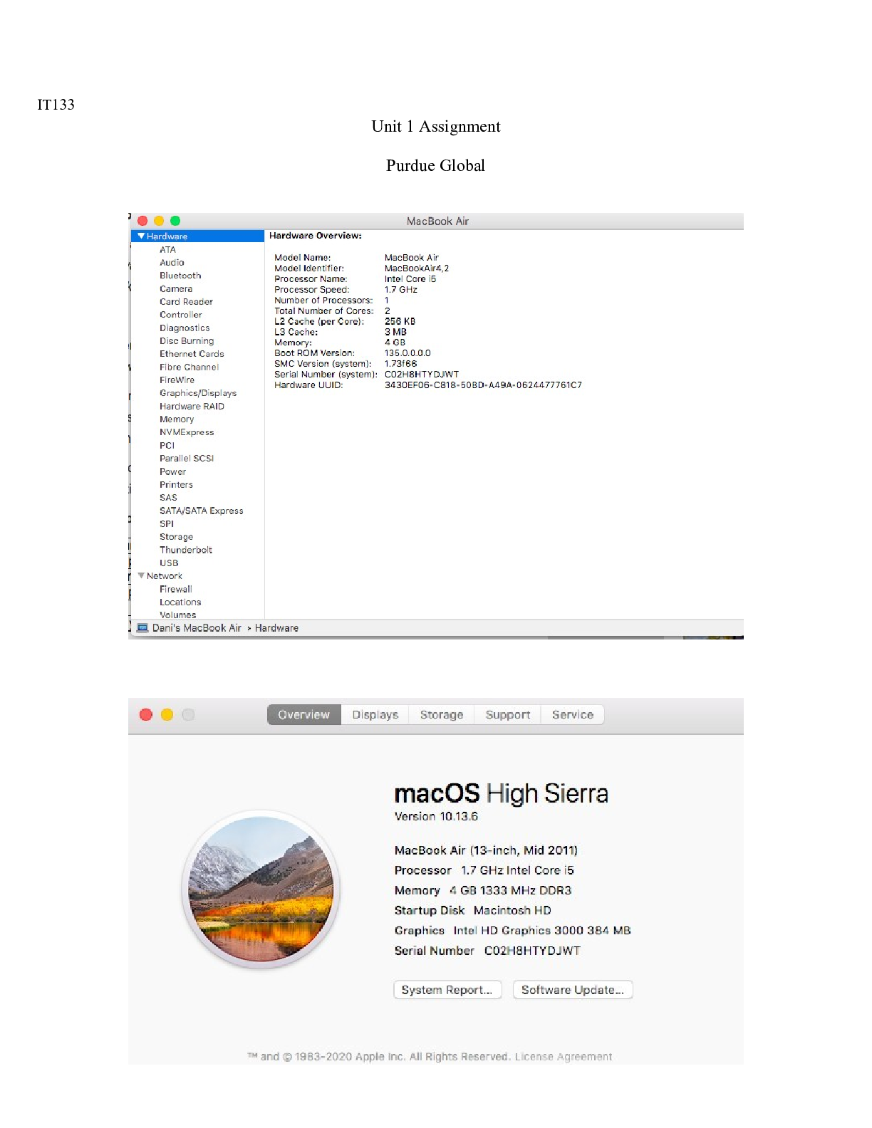 Preview image for IT133 Unit 1.docx(1)    IT133  Unit 1 Assignment Purdue Global   My operating system is Ma
